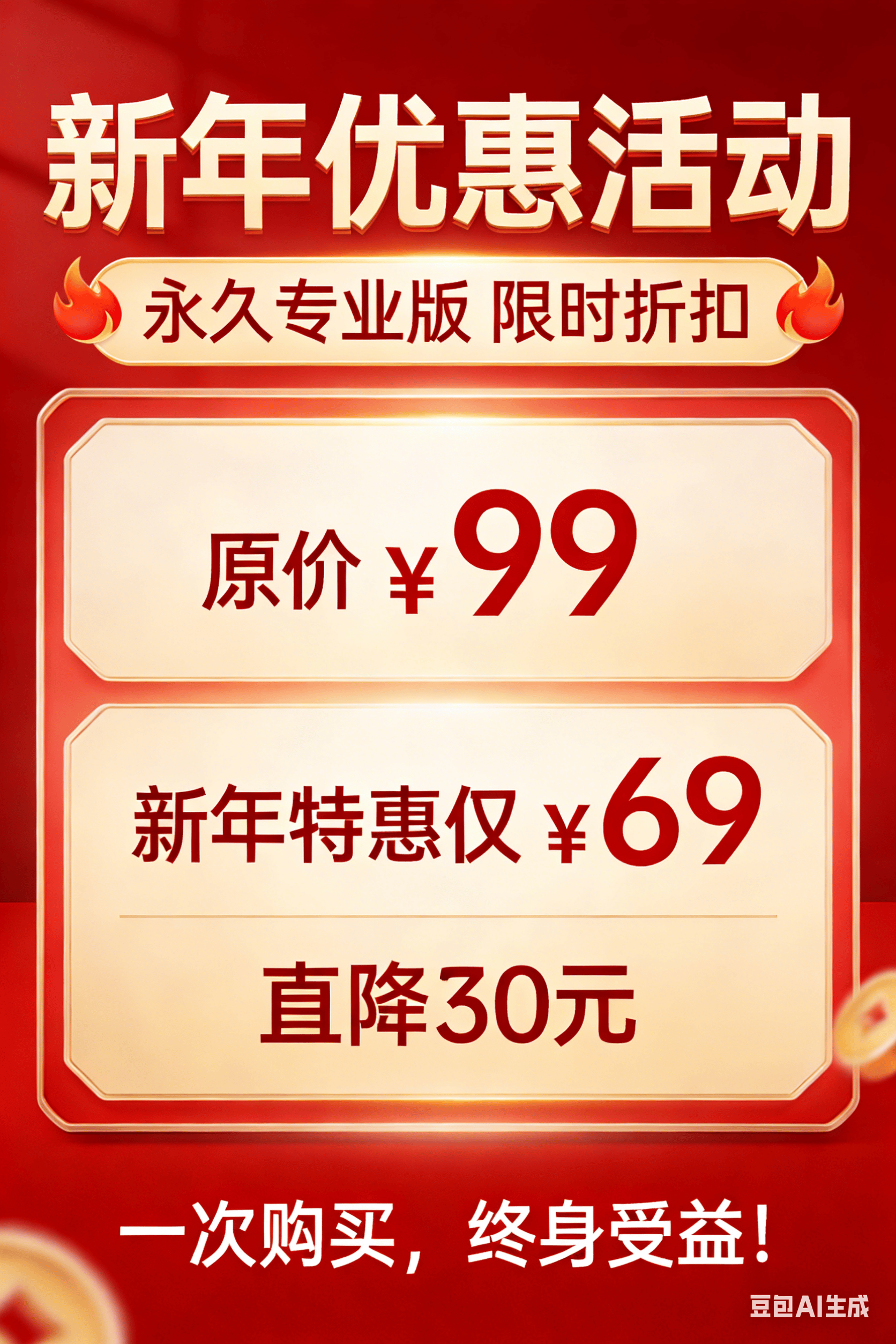 【新年优惠活动】永久专业版，限时折扣 原价：99 现价：69